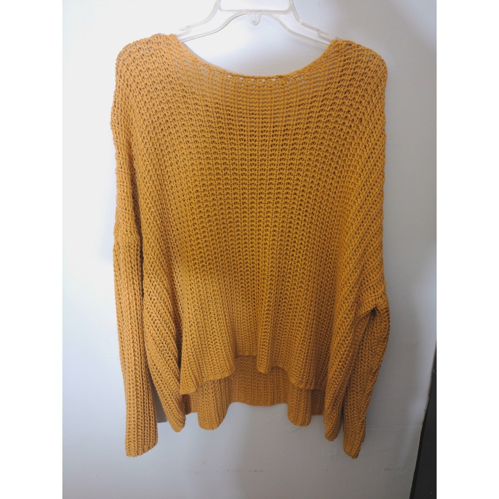 Listicle Sweater Women S Mustard Yellow Boho Open Weave Knit Slouchy Relaxed